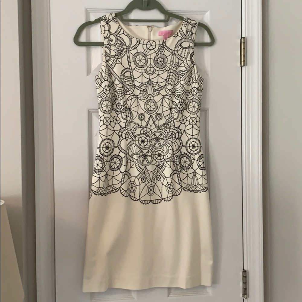 Lilly Pulitzer cotton creme dress black pattern